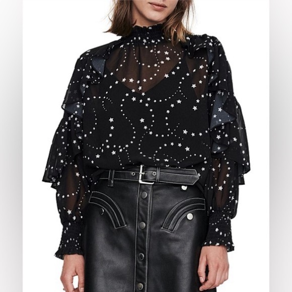 MAJE Letro star print ruffle blouse size Small - Picture 3 of 8